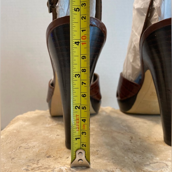 Franco Sarto Viper Brown Leather Platform Slingback Ultra High Heels Sz 10 - Picture 8 of 15